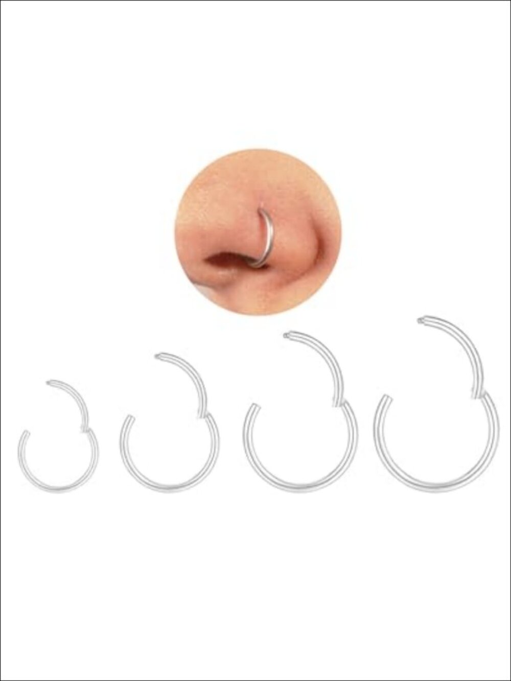 Hypoallergenic Nose Rings Hoops Set 18G Surgical Stainless Steel